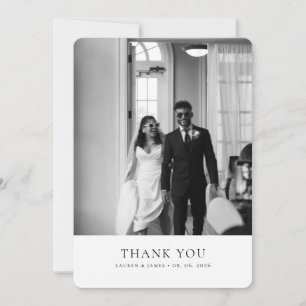 Carte De Remerciements Simple Classique Photo de Mariage Arrondi