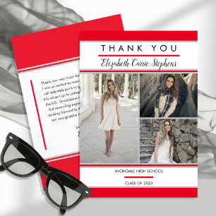 Carte De Remerciements Simple Classy Trois Photo Rouge Diplôme blanc
