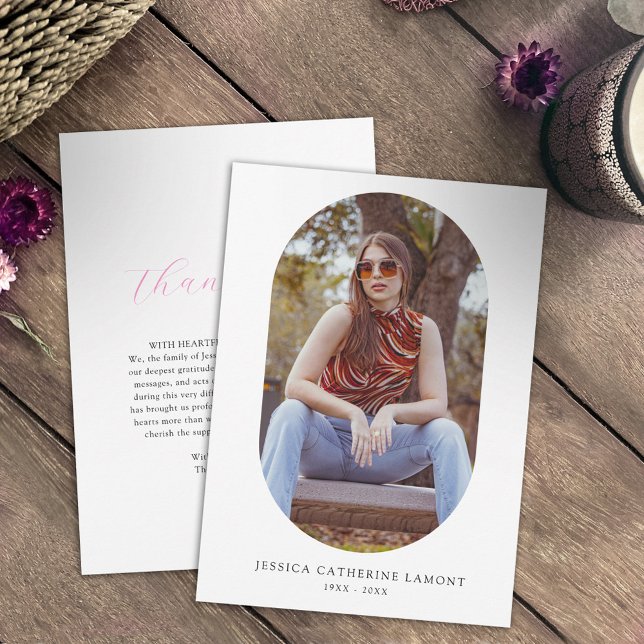 Carte De Remerciements Simple coeur rose blanc funérailles éveil photo ov (Créateur téléchargé)