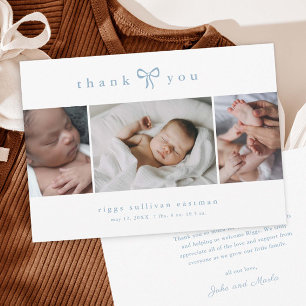 Carte De Remerciements Simple Collage Photo Garçon avec un Nœud Bébé