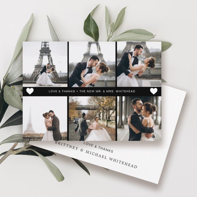 Carte De Remerciements Simple Collage Photo Moderne Lettre Main Noir (Créateur téléchargé)