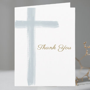 Carte De Remerciements Simple Croix Bleue Première Sainte Communion Pliée