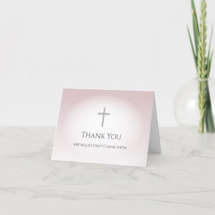 Carte De Remerciements Simple Cross First Communion Rose Gold Elegant