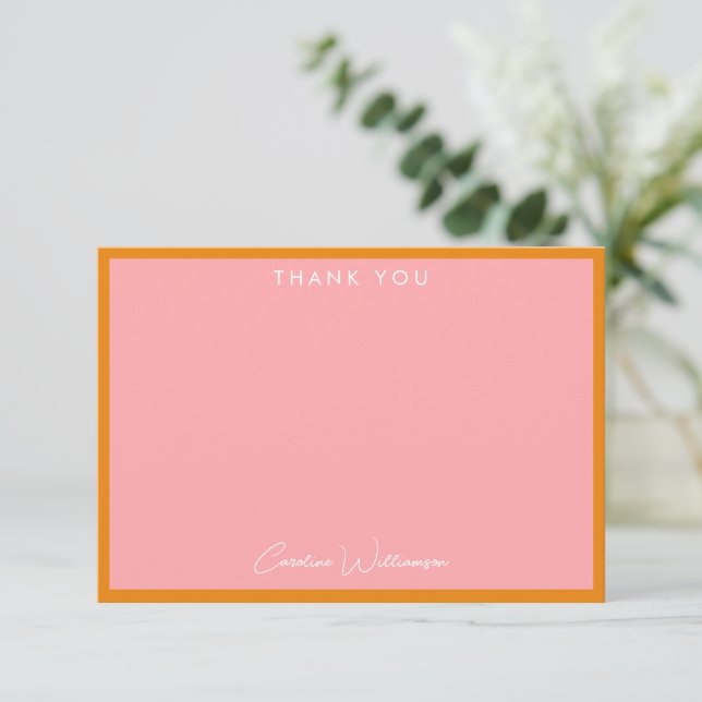Carte De Remerciements Simple Cute Moderne Rose Orange Douche personnalis (Debout devant)