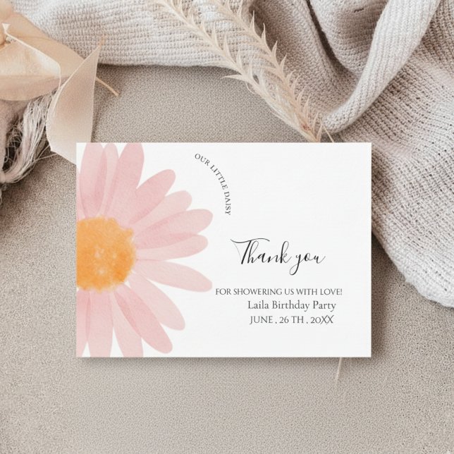 Carte De Remerciements Simple Daisy One Floral 1st Birthday  (Créateur téléchargé)