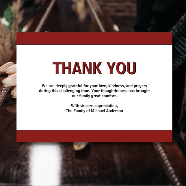 Carte De Remerciements Simple Deep Burgundy Traditional Sympathy Funeral (Créateur téléchargé)