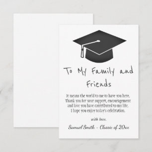 Carte De Remerciements Simple écriture noire Casquette Tassel Graduation