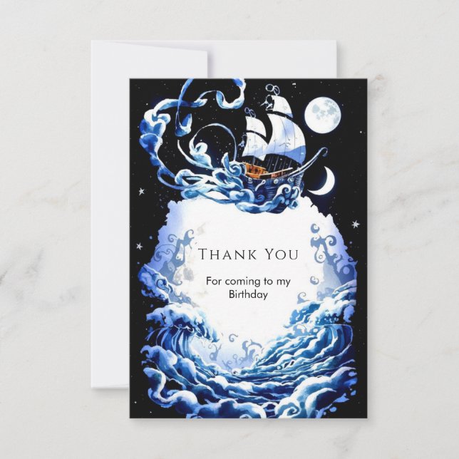 Carte De Remerciements Simple Editable Aventure Pirate Anniversaire (Devant)