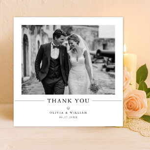 Carte De Remerciements Simple Élégance Argentée Photo Mariage Carré
