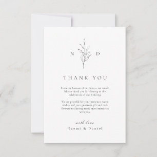 Carte De Remerciements Simple élégance feuilles botaniques monogramme mar