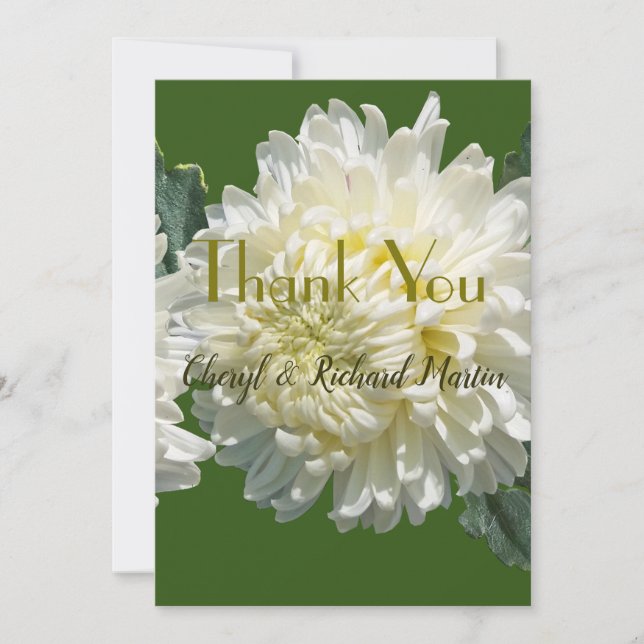 Carte De Remerciements Simple Elégance White Bloom Chrysanthemum Mariage (Devant)