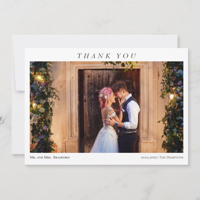 Carte De Remerciements Simple Elegant 2 Photos Typography Message Wedding (Devant)