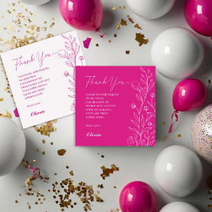 Carte De Remerciements Simple Élégant Anniversaire Fleur Rose Chaud