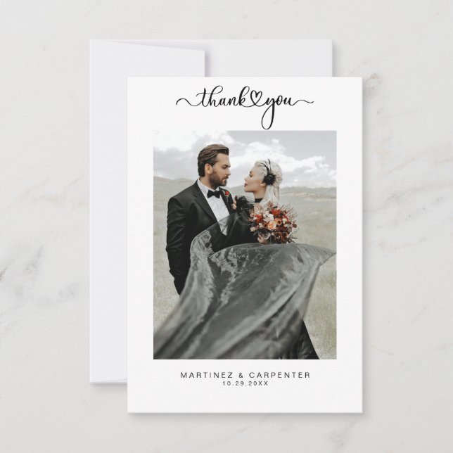 Carte De Remerciements Simple Elegant Black Heart Script Mariage photo (Devant)