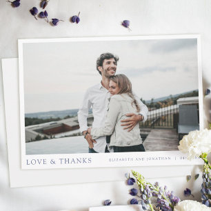 Carte De Remerciements Simple Elegant Bleu Script Mariage photo personnal