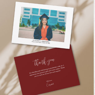 Carte De Remerciements Simple Elégant Bourgogne Diplômé de la photo