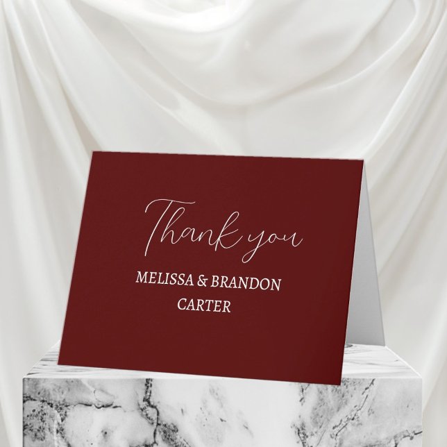 Carte De Remerciements Simple Elegant Burgundy Modern Wedding Thank you  (Créateur téléchargé)