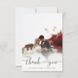 Carte De Remerciements Simple Elegant Chic Script Newlyweds Mariage Photo