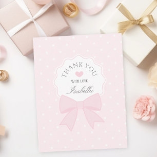 Carte De Remerciements Simple Élégant Douce Rose Pastel Ruban Fille Anniv