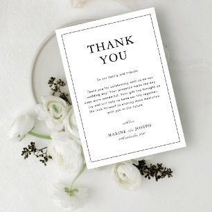 Carte De Remerciements Simple Élégant Formel Mariage Blanc & Noir