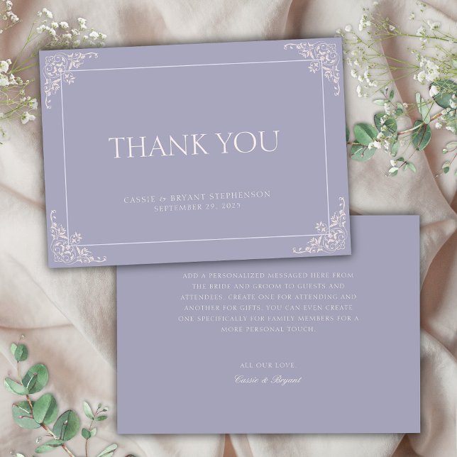 Carte De Remerciements Simple Élégant Français Lilac Regency Mariage (simple purple and blush pink french lilac colors wedding event thank you cards with message no photo)