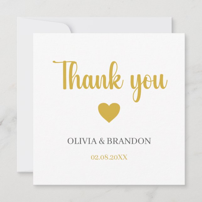 Carte De Remerciements Simple Elegant Gold Wedding Thank You Note Card (Devant)