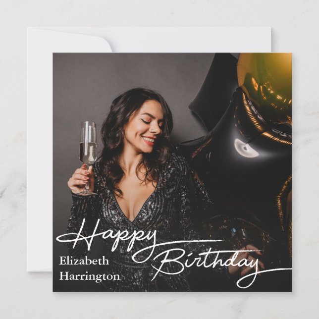 Carte De Remerciements Simple Elegant Happy Birthday Photo (Devant)