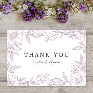Carte De Remerciements Simple Élégant Lavande Florale Mariage violet
