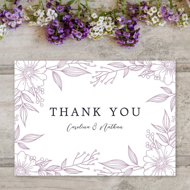 Carte De Remerciements Simple Élégant Lavande Florale Mariage violet (Créateur téléchargé)