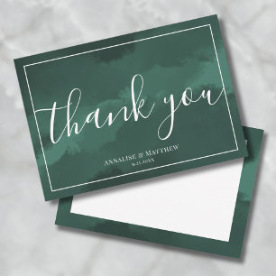 Carte De Remerciements Simple Élégant Mariage à l'aquarelle Vert Émeraude