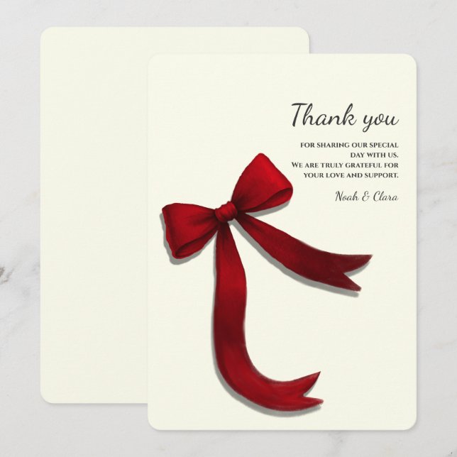 Carte De Remerciements Simple Elegant Minimalist Red Bow (Devant / Derrière)