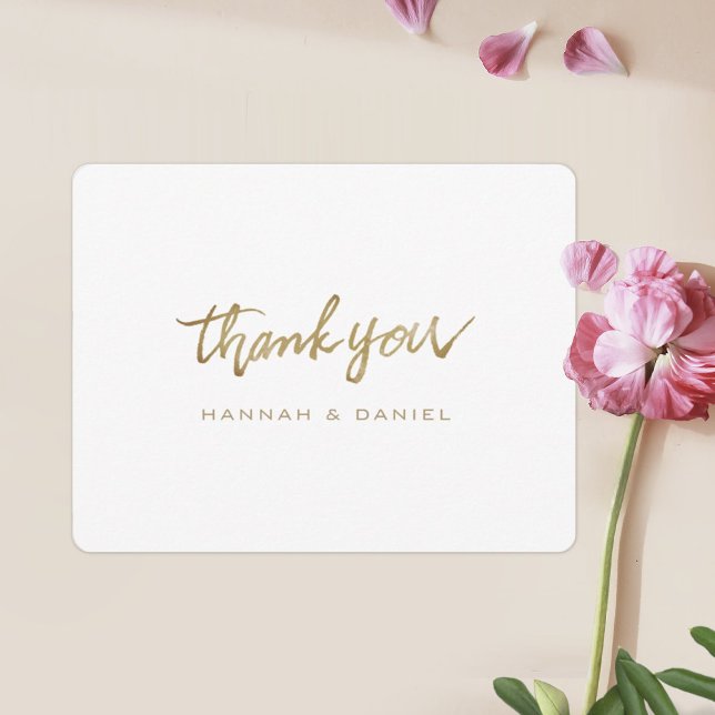 Carte De Remerciements Simple élégant moderne Script Gold Mariage blanc (Créateur téléchargé)