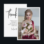 Carte De Remerciements Simple Élégant Photo Bat Mitzvah Anniversaire<br><div class="desc">Simple Carte de remerciement photo Bat Mitzvah élégante avec le texte élégant "Merci" en écriture calligraphique blanche sur le devant et votre message personnalisé au verso. Personnalisez en modifiant le texte dans les zones de texte. Conçu par ©Evco Studio www.zazzle.com/store/evcostudio</div>