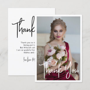 Carte De Remerciements Simple Élégant Photo Bat Mitzvah Anniversaire