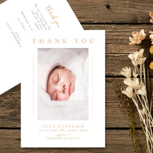 Carte De Remerciements Simple Élégant Photo de Baby Shower en Or