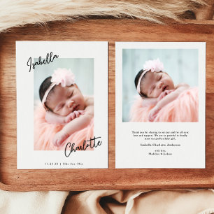 Carte De Remerciements Simple Élégant Remerciement Photo Bébé Écrit à la