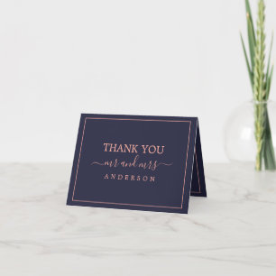 Carte De Remerciements Simple Elegant Rose Gold Navy Blue Mariage Photo