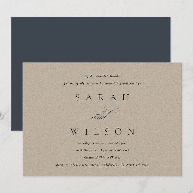 Carte De Remerciements Simple Élégant Script Black Kraft Mariage Invitati (Devant / Derrière)