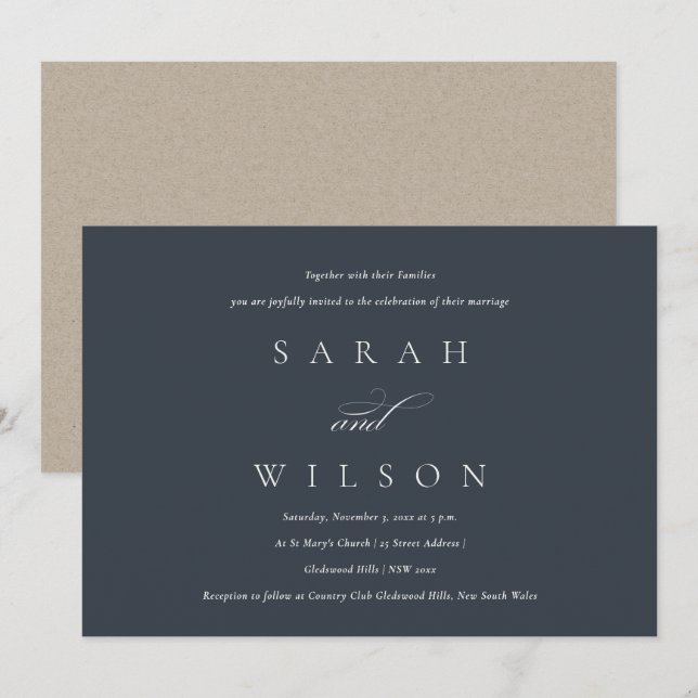Carte De Remerciements Simple Élégant Script Black Navy Mariage Invitatio (Devant / Derrière)