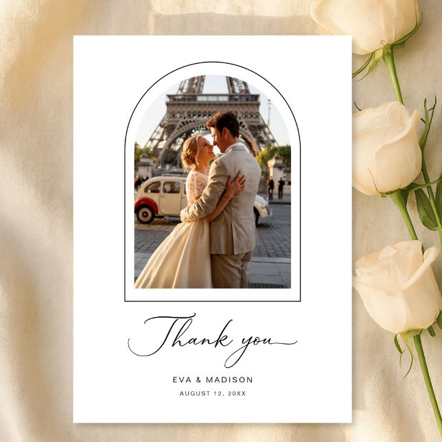 Carte De Remerciements Simple Élégant Script Mariage de Destination Photo (Créateur téléchargé)