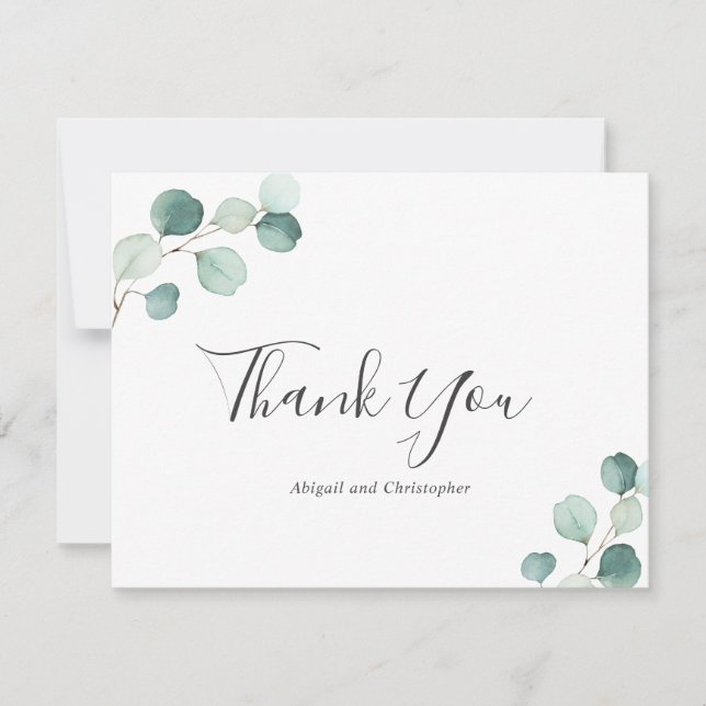 Carte De Remerciements Simple Elégant Verdure Rustique Eucalyptus Mariage (Devant)