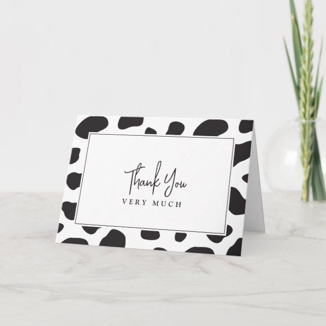 Carte De Remerciements Simple élégante vache noire et blanche thème Anniv (Devant)