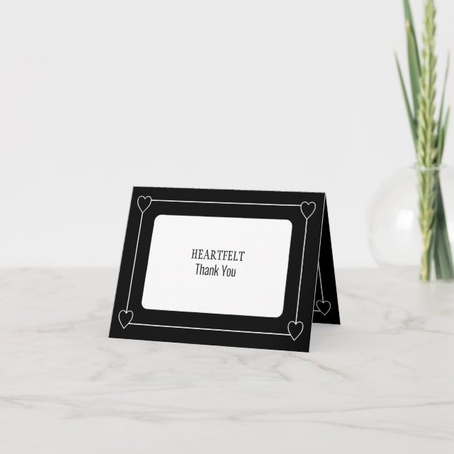 Carte De Remerciements Simple et Romantique Cœurs Mariage Noir (Devant)
