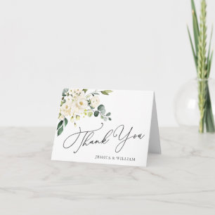 Carte De Remerciements Simple Eucalyptus blanc Roses Floral