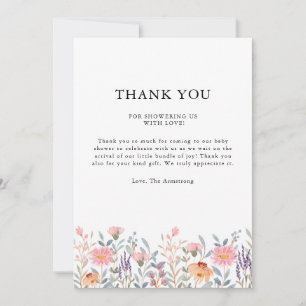 Carte De Remerciements Simple Fête de Bébé Jardin Floral Aquarelle