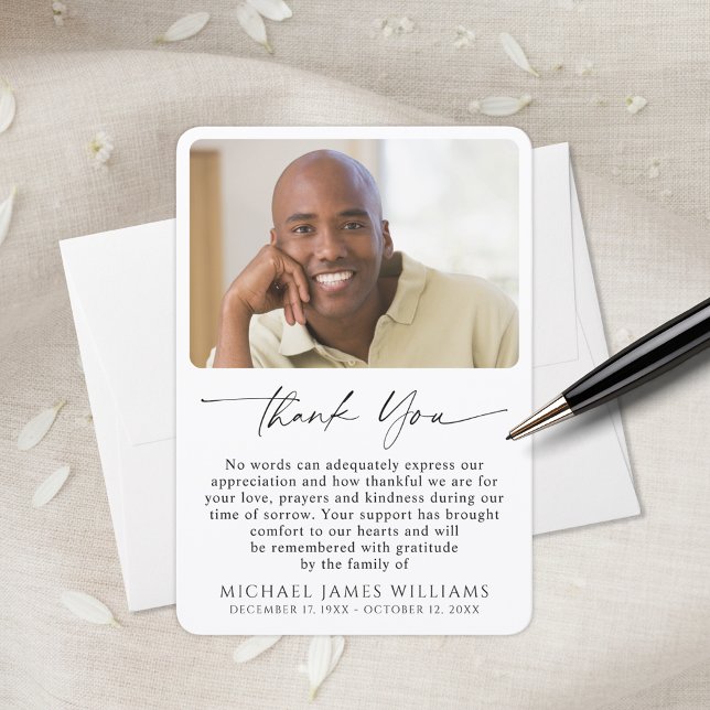 Carte De Remerciements Simple Funeral Photo Sympathy (Créateur téléchargé)
