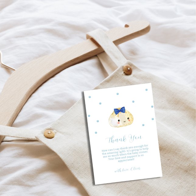 Carte De Remerciements Simple garçon Petit Baby shower de dumping (Simple Boy Little Dumpling Baby Shower Thank You Card)