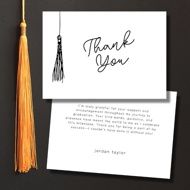 Carte De Remerciements Simple Graduation Party Tassel Illustration noir (Créateur téléchargé)