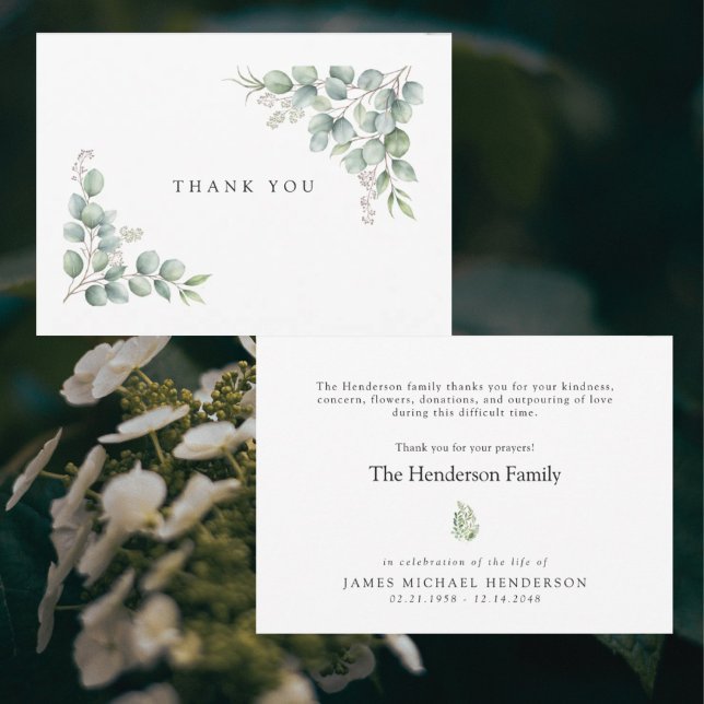 Carte De Remerciements Simple Greenery Funeral Personalized Thank You (Créateur téléchargé)