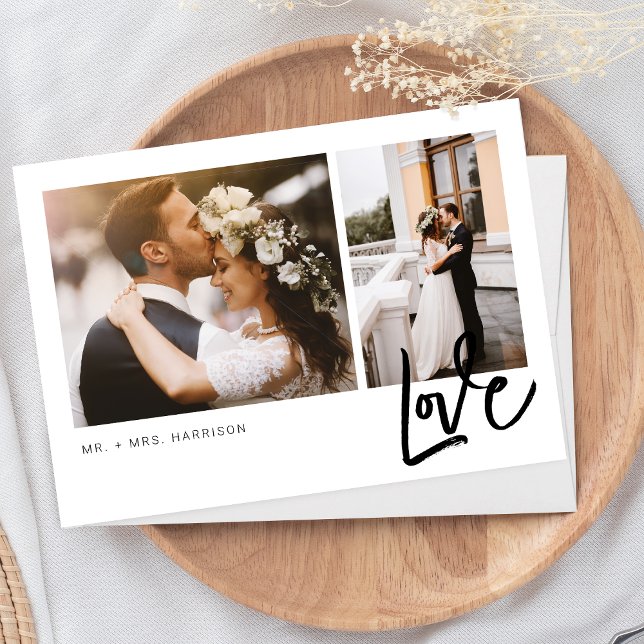Carte De Remerciements Simple Love Script 2 Photos Mariage (Créateur téléchargé)
